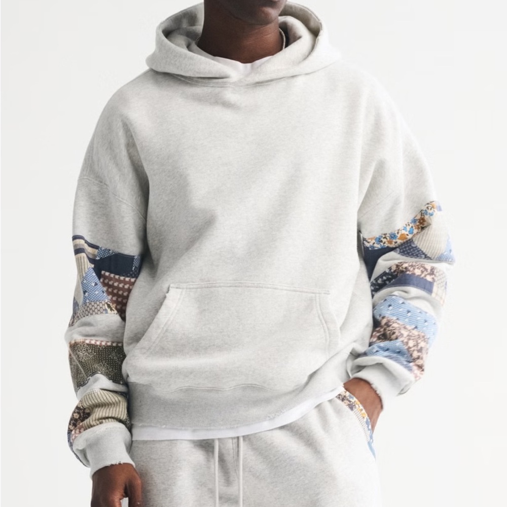 Abercrombie & Fitch Essential Popover Patchwork Embroidered Hoodie size L Tall